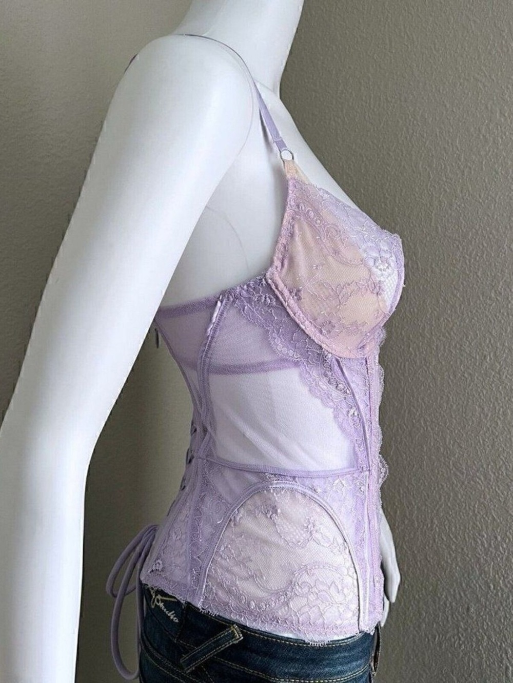 Victoria’s Secret Fairycore Whimsical lilac Lavender Pastel Purple Lace Corset - Picture 3 of 11